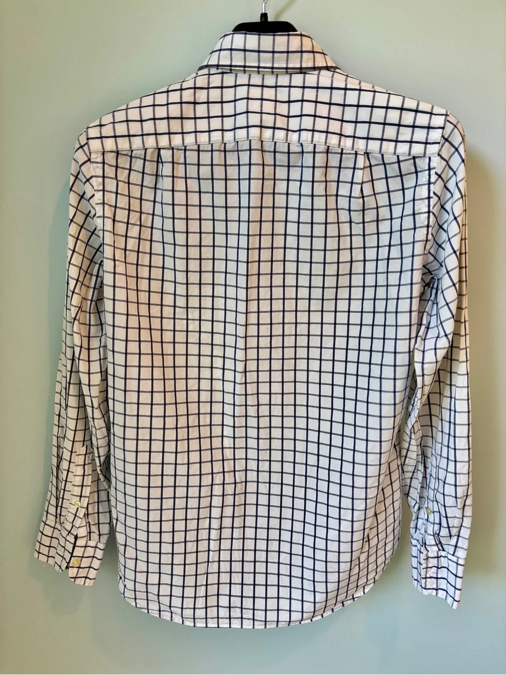 Men's J Crew 100% Cotton White & Navy Large Check Button-Up Shirt - Size XS